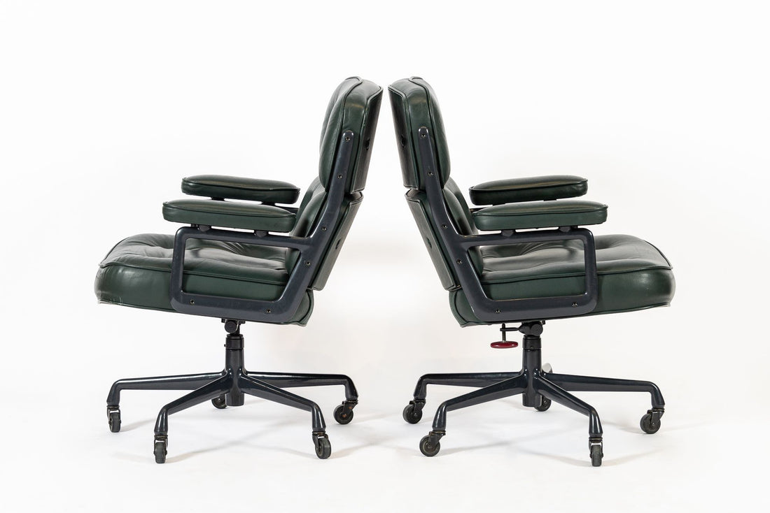 Pair Green Leather Time Life Office Chairs by Eames for Herman Miller 1996