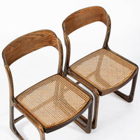 Mid Century Modern French Wood & Cane Wicker Chairs by Baumann