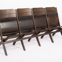 Antique Wood Theater Chairs Four-Seat Folding, GM Building, Detroit