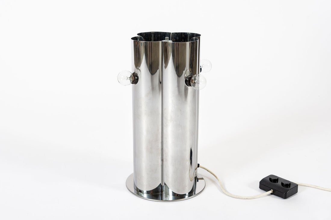 Extra Large Mid Century Italian White & Chrome Table Lamp by iGuzzini
