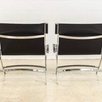 Vintage Postmodern Black Leather and Chrome Lounge Chairs by Antonio Citterio