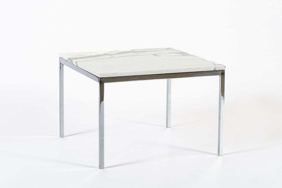 Mid Century Square White Marble Side or Coffee Table by Florence Knoll