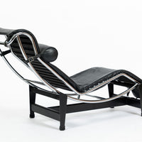 Cassina LC4 Black Leather Chaise Lounge Chair by Le Corbusier 1994