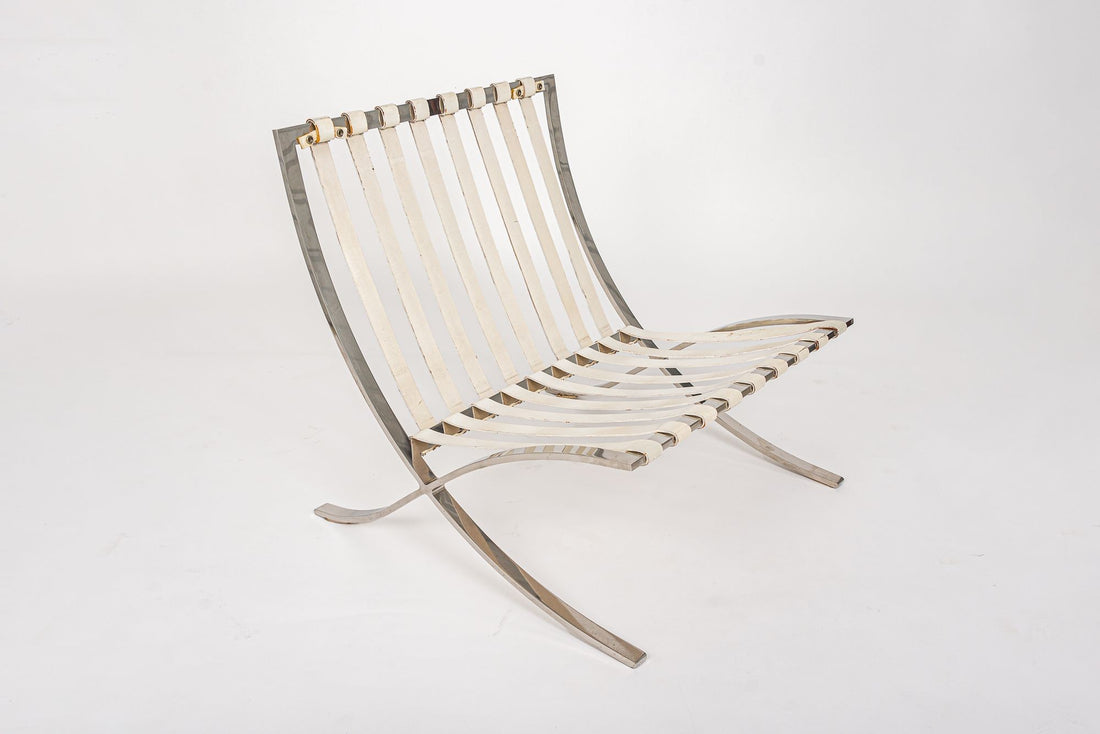 Mid Century White Barcelona Chairs by Mies van der Rohe for Knoll