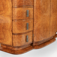 Antique Art Deco Elm Wood Mirrored Armoire Cabinet, 1940s