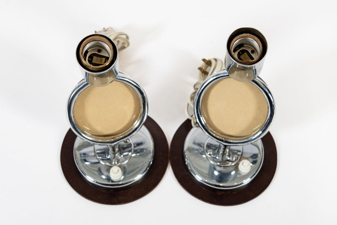 Pair Antique Art Deco Bauhaus Table Lamps with Glass Photo Inserts
