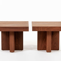 Mid Century Walnut Wood Side Tables Milo Baughman Style 1970s