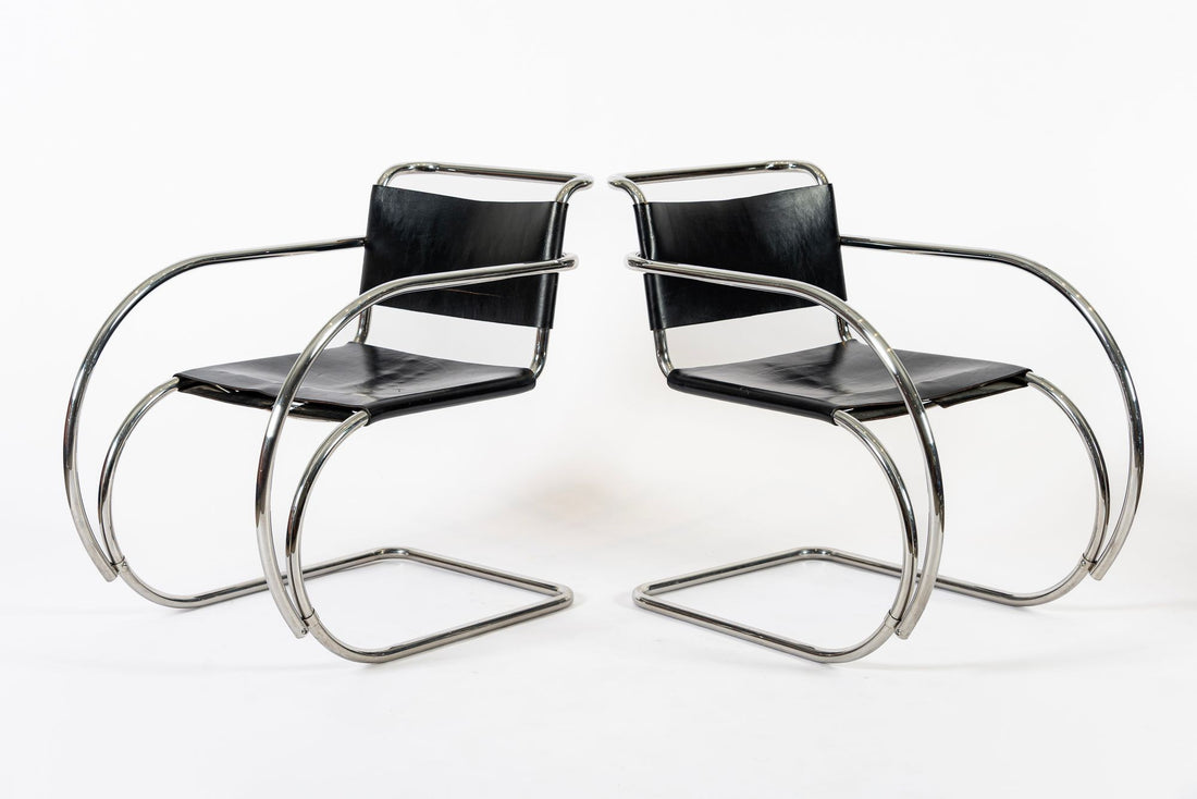 Bauhaus MR 20 Black Leather Arm Chairs by Mies van der Rohe for Knoll, 1979