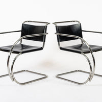 Bauhaus MR 20 Black Leather Arm Chairs by Mies van der Rohe for Knoll, 1979