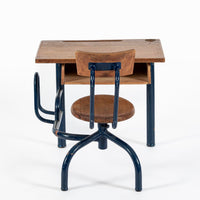 Vintage Antique Wood & Metal Child’s School Desk and Chair in the Style of Jean Prouvé