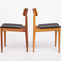 Mid Century Danish Teak Wood & Black Vinyl Dining Chairs