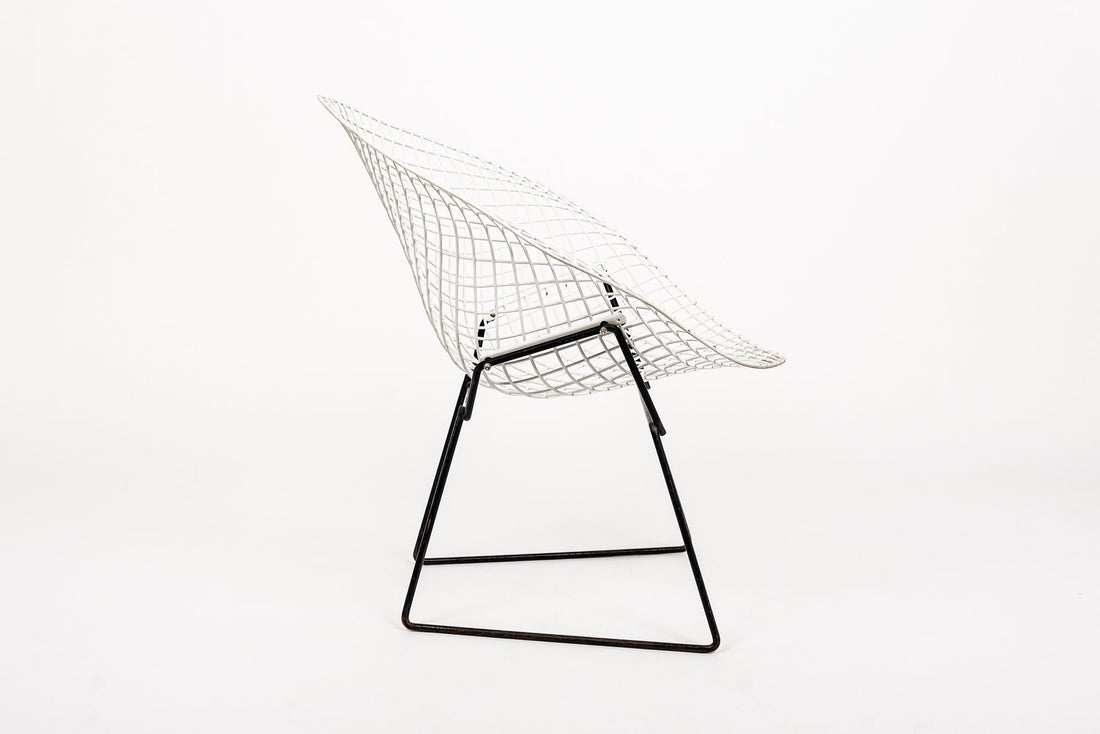 Mid Century White & Black Diamond Wire Chair by Bertoia for Knoll