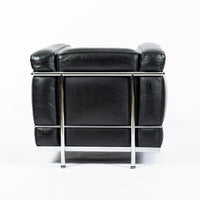 Authentic Cassina LC2 Black Leather Petit Lounge Chair by Le Corbusier, 4x Avail