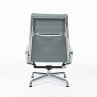 Eames Soft Pad Recliner for Herman Miller, Gray Leather Aluminum Group Lounge Chair