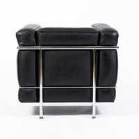 Authentic Cassina LC2 Black Leather Petit Lounge Chair by Le Corbusier, 4x Avail
