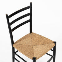 Vintage Mid Century Black Wood and Rush Wicker Dining Chairs