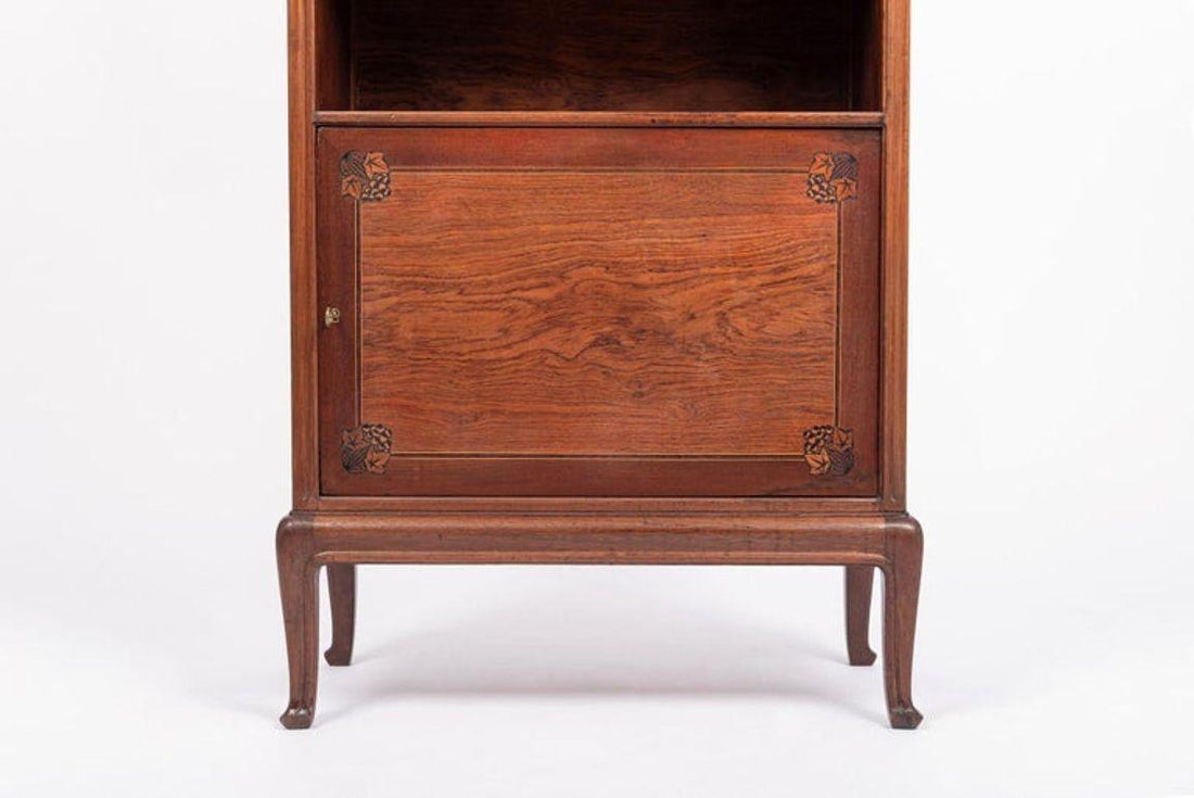 Antique Art Nouveau Inlaid Wooden Cabinet by Majorelle, France, Signed