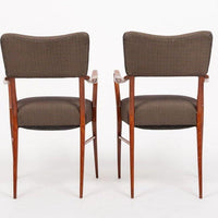 Pair of Mid Century Modern Wood & Brown Upholstered Arm Chairs, 1950s