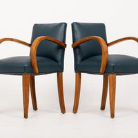 Antique Art Deco Maple Bentwood and Blue Leather Dining Chairs 1930s