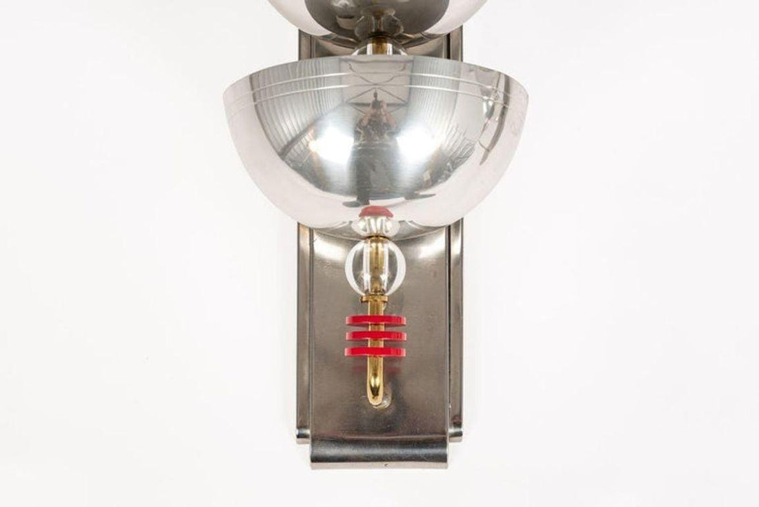 Antique Art Deco Large Silver Metal Wall Sconce Lamps, 34”