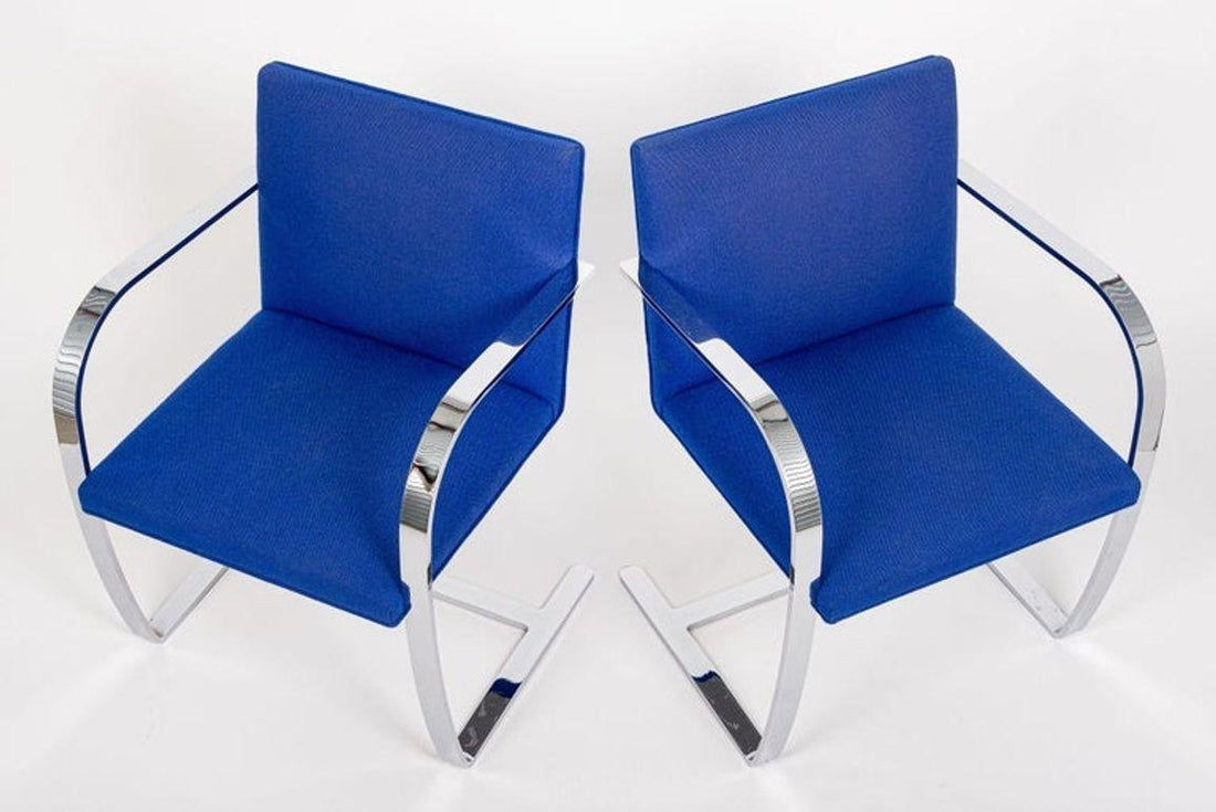 Mid Century Blue Brno Chairs by Mies van der Rohe for Knoll, 2006