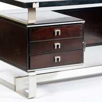 Postmodern Italian Rosewood and Metal Writing Desk by Abbondinterni, 1970s