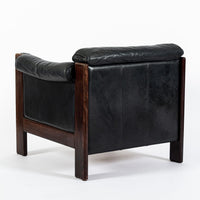 Mid Century Danish Black Leather Lounge Chair in Style of Arne Norell, Matching Sofa