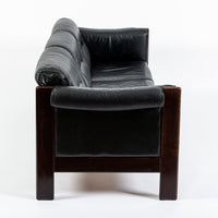 Mid Century Danish Black Leather Sofa in Style of Arne Norell, Matching Chair Avail