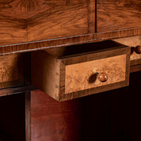 Antique Art Deco Burl Wood China Cabinet or Bar Cabinet with Drop-down Tabletop 1930s