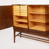 Mid Century Walnut Wood High Cabinet Credenza or Sideboard