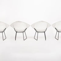 Mid Century White Diamond Wire Chairs by Bertoia for Knoll