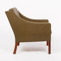 Mid Century Danish Green Leather Lounge Chair by Borge Mogensen