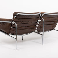 Vintage Mid Century Brown Leather Loveseat Sofa 1970s