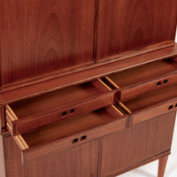 Mid Century Danish Modern Tall Two-Piece Teak Cabinet Hutch