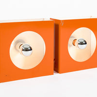 Vintage Mid Century French Orange Metal Wall Light Sconces by Disderot (attr)