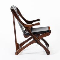 Mid Century Rosewood & Black Leather Folding Lounge Chair by Don Shoemaker