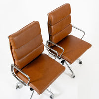 Pair Herman Miller Eames Tall Brown Leather Desk Chair Soft Pad