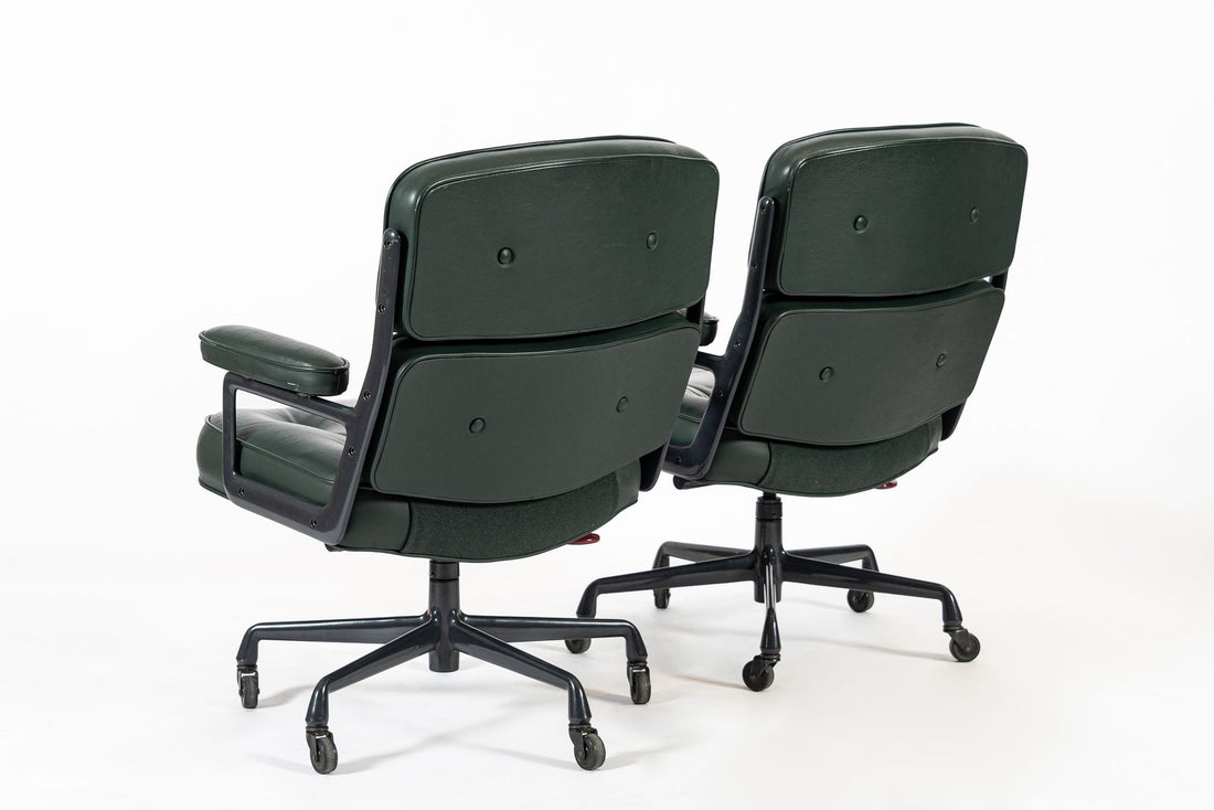 Pair Green Leather Time Life Office Chairs by Eames for Herman Miller 1996