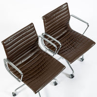 Set of 4 Eames Herman Miller Office Chairs, Brown Leather Thin Pad Aluminum Group