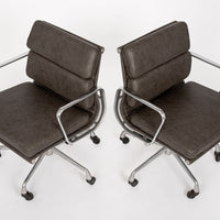 2000s Eames Herman Miller Gray Leather Desk Chairs Aluminum Group