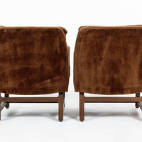 Pair of Mid-Century Brown Velvet Lounge Chairs Attributed to Edward Wormley, 1960s