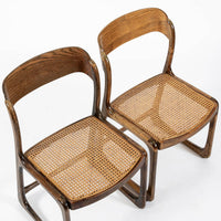Mid Century Modern French Wood & Cane Wicker Chairs by Baumann