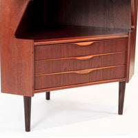 Mid Century Danish Teak Wood Corner Bar Cabinet 1960s