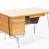Kem Weber Trimline Desk for Heywood Wakefield, Mid Century Modern Birch and Chrome Office Desk, 1950s