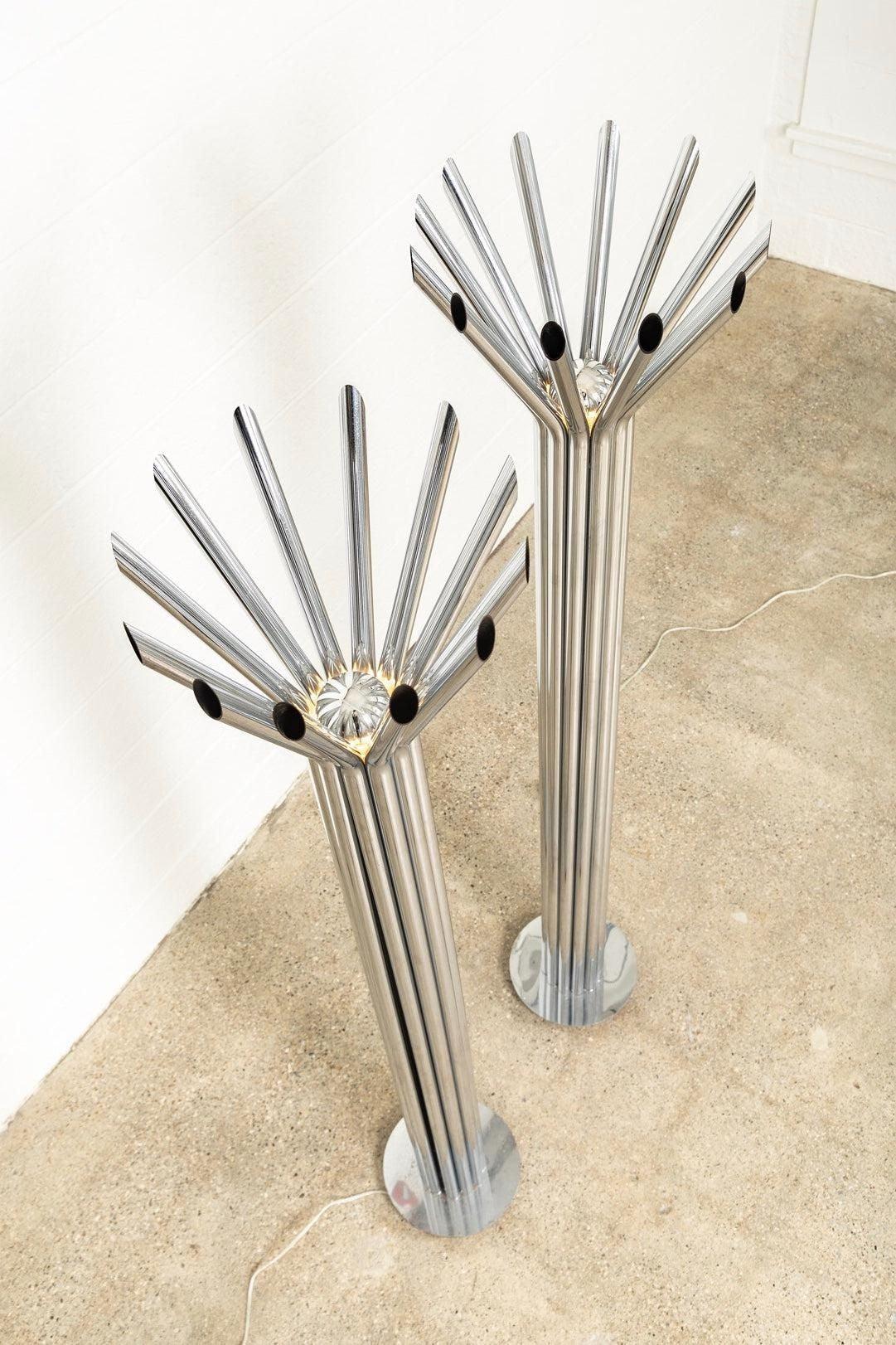 Mid Century Silver Chrome Tubular Floor Lamp