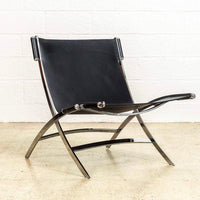 Vintage Postmodern Black Leather and Chrome Lounge Chairs by Antonio Citterio