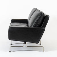 Vintage Postmodern Black Leather & Brushed Steel Loveseat Sofa, 1980s