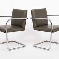 Mid Century Gray Leather Brno Chairs by Mies van der Rohe for Knoll