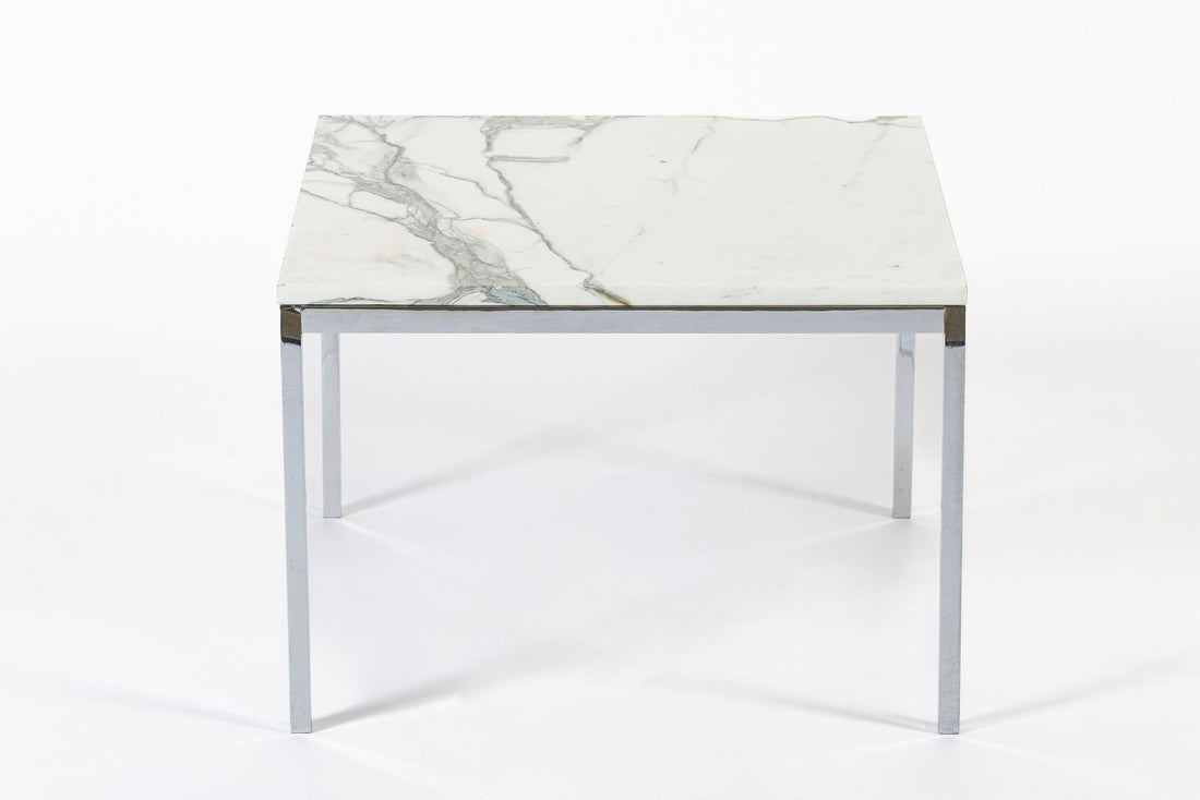 Mid Century Square White Marble Side or Coffee Table by Florence Knoll