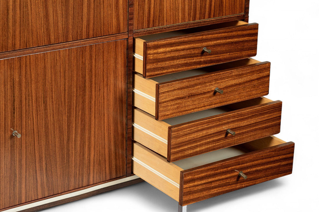 Exceptional Vintage Mid Century French Teak Wall Unit Cabinet